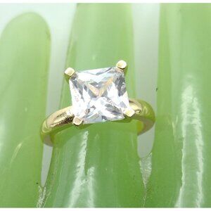Sterling Silver Gold Statement Engagement Princess Cut Glass Ring 4.5g Size 7.5